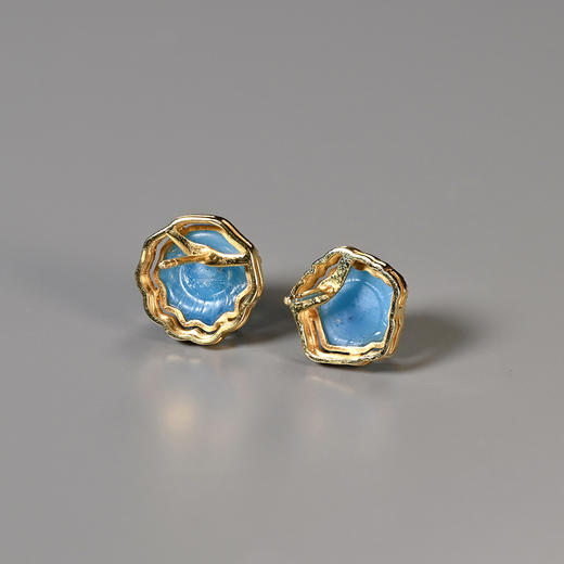 宋元琉璃簪头“幽柔蓝”不对称耳钉 商品图4