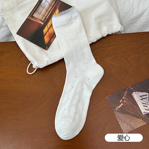 5双一组！夏季薄款镂空网眼透气中筒袜ins 白色袜子女潮无骨吸汗花边堆堆袜 商品图8