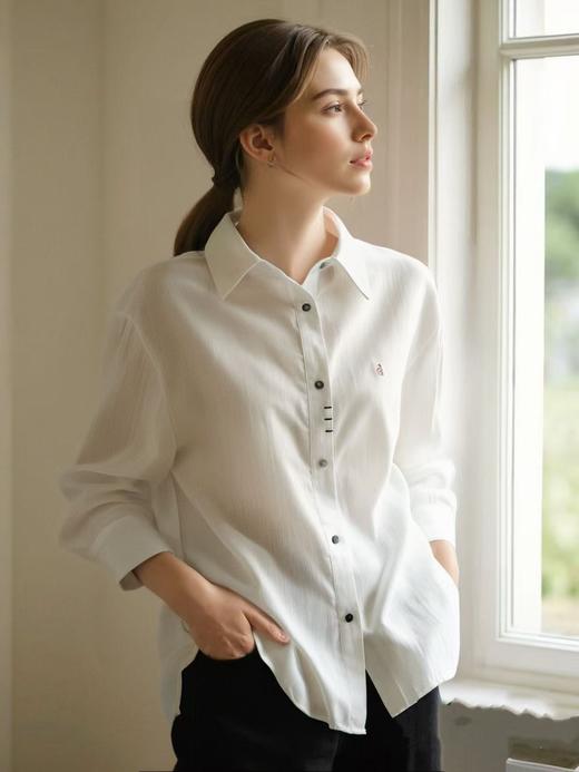 高端面料-NAVST品牌莱赛尔+亚麻字母刺绣棉麻衬衫-喜出 商品图1