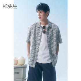 棉仓343804010-微落肩全棉泡泡纱印花短袖衬衫