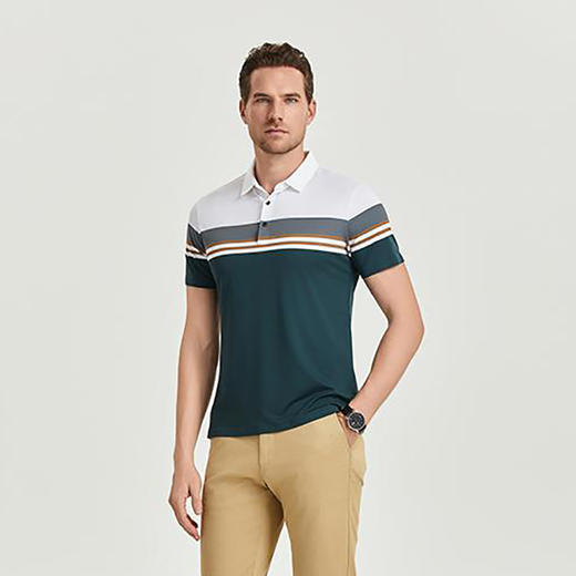 高端条纹锦氨翻领短袖polo衫夏季男士商务休闲T恤  HLS-W2822014 商品图3