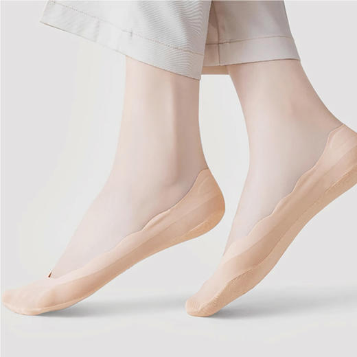 ATF2405 波浪花边夏日冰丝船袜薄款后跟硅胶防滑一体冰丝短袜 商品图2