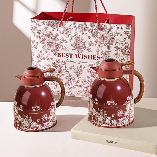 摩登主妇玫瑰假日保温壶大容量杯子红色女陪嫁一对热水壶新婚礼物 商品图4