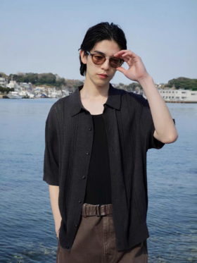 Evistub/E-5XMY515/翻领毛织POLO开衫男夏
