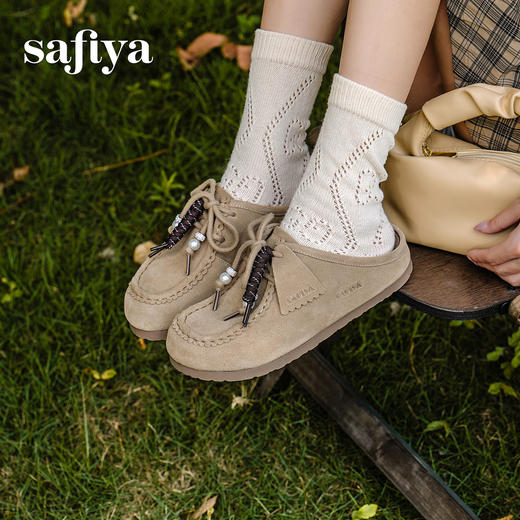 Safiya/索菲娅2025复古袋鼠鞋系带休闲外穿百搭厚底包头勃肯拖SFD3110076 商品图4