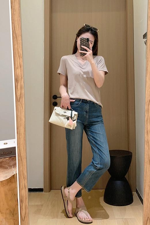 土耳其四面弹面膜法棍裤清风蓝薄软九分毛边直筒牛仔裤 商品图11