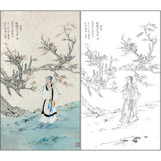 任重山水人物工笔画白描底稿《秋林清吟图》临摹勾线高清打印稿RD81 商品图0