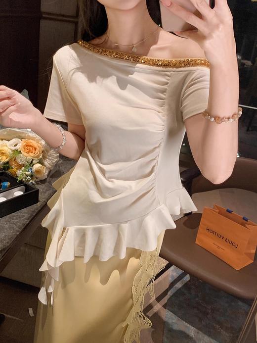 张心子【南法假日】夏日气质露肩斜肩短袖上衣 U2506001 商品图10