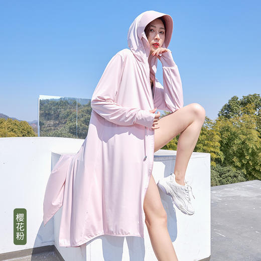 【长款凉感防晒服，全身透气~】夏季长款连帽防晒衣女 长袖遮阳宽松收腰显瘦 舒适出行休闲外套防晒-QQ 商品图4