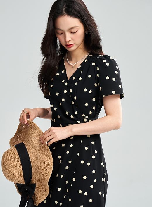 优雅经典波点收腰V领显瘦雪纺连衣裙 商品图4