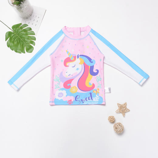 送帽子！【吸湿透气，防晒速干，桑软舒适】三件套一次配齐！儿童泳衣女孩 女童宝宝分体防晒长裤长袖 速干中大童可爱游泳衣泳装-QQ 商品图1