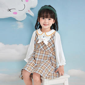 笛莎Deesha 童装女童连衣裙2025秋新款女童格纹萌趣连衣裙