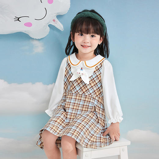 笛莎Deesha 童装女童连衣裙2025秋新款女童格纹萌趣连衣裙 商品图0