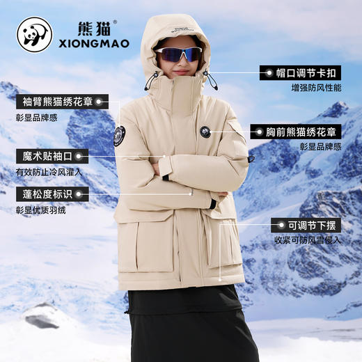 熊猫羽绒服男女款新款冬时尚工装中长款保暖抗寒派克羽绒外套 A34CF01628 商品图2