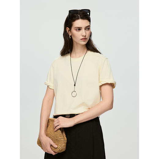 棉仓363601075-初棉假日感造型感-卷卷边短袖T恤 商品图1