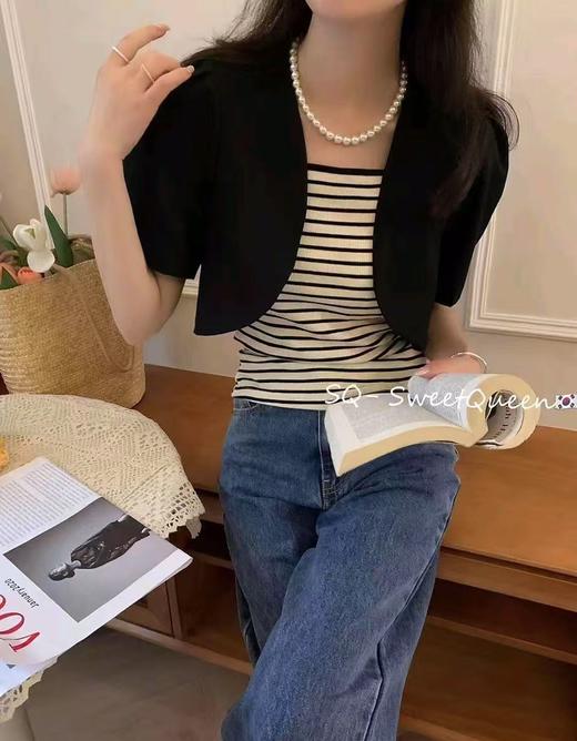 7.7清货，能接受不退拍（套装）330条纹吊带➕黑色外搭两件套-喜出 商品图2