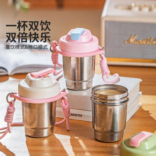 摩登主妇纯钛保温杯2025新款女生高颜值咖啡杯外出便携吸管水杯子 商品图4