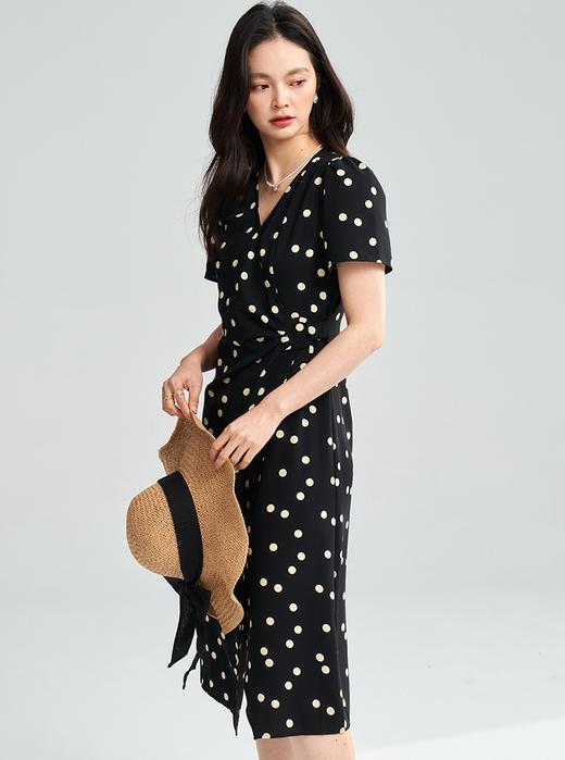 优雅经典波点收腰V领显瘦雪纺连衣裙 商品图3