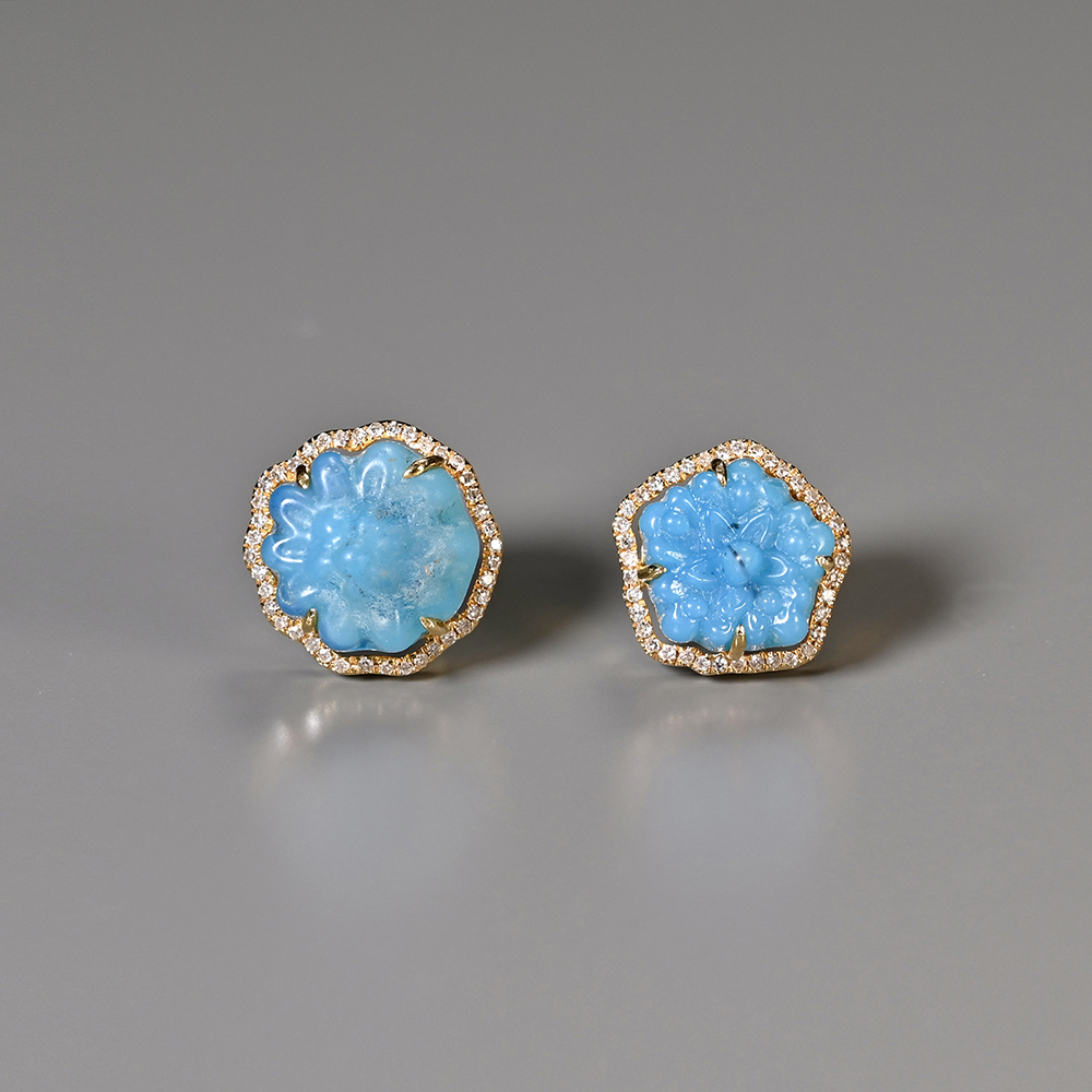 宋元琉璃簪头“幽柔蓝”不对称耳钉