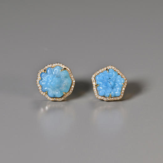 宋元琉璃簪头“幽柔蓝”不对称耳钉 商品图0