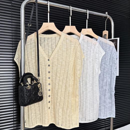 竹节麻小蛮腰V领小飞袖上衣 商品图13