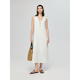 棉仓363616040-初棉棉麻V领连衣裙