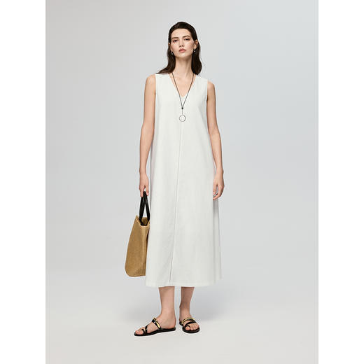 棉仓363616040-初棉棉麻V领连衣裙 商品图0