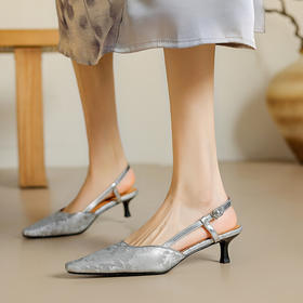 【预售5天】法式气质小方头后绊带高跟鞋女夏新款百搭后空单鞋真皮细跟包头凉鞋DYJ&CH2638