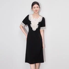 「高货wl」全新升级【铂金会员339/天猫459/差价120】(03116)洛诗琳气质蕾丝拼接连衣裙2025夏季遮肉精致优雅显瘦裙子