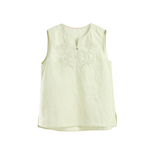 绽放315朵/【多巴胺系列·青柠】亚麻茶花盘带绣V领无袖背心吊带 商品图4