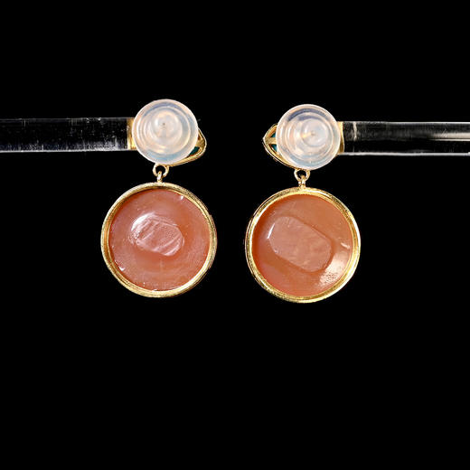 清代红玛瑙扣子+20世纪欧洲绿松石花瓣耳环 商品图1