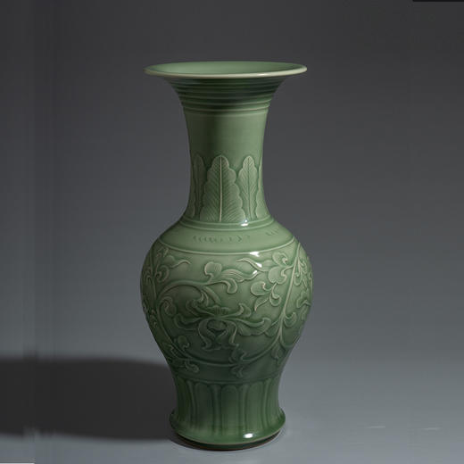 老字号 孙坑窑青釉牡丹瓶非物质文化遗产龙泉青瓷 商品图0