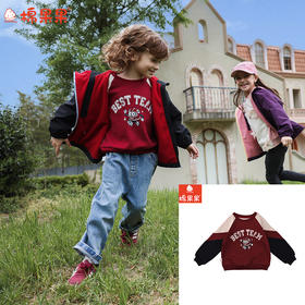 棉果果秋季新品男童安哥拉红色大毛圈圆领套头卫衣M312180225458
