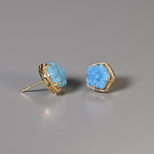 宋元琉璃簪头“幽柔蓝”不对称耳钉 商品图3