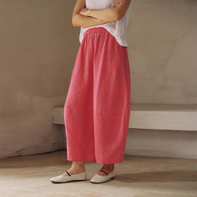 绽放368朵/【多巴胺系列·遛弯裤】高支砂洗薄款亚麻松紧腰九分裤