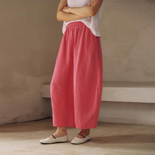 绽放368朵/【多巴胺系列·遛弯裤】高支砂洗薄款亚麻松紧腰九分裤 商品图0