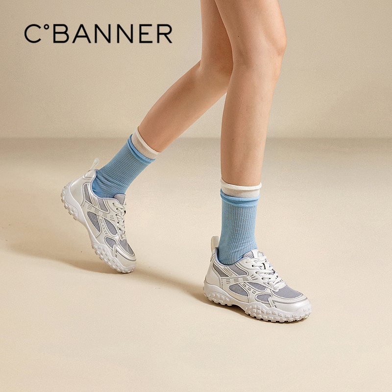 千百度厚底网面鞋女时尚休闲鞋透气小白鞋增高运动鞋A25330610