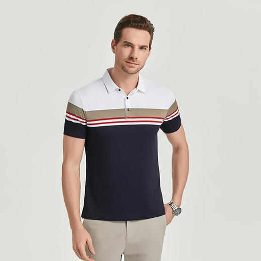 高端条纹锦氨翻领短袖polo衫夏季男士商务休闲T恤  HLS-W2822014 商品图0