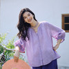 绽放388朵/【多巴胺】高支苎麻v领防晒小衫开门襟塔克七分袖衬衫 商品缩略图2