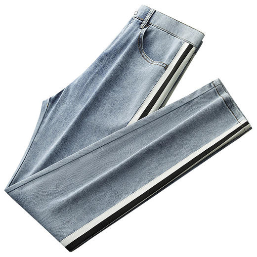 夏季薄款柔软弹力高端洗水织带拼接牛仔裤男修身小直筒休闲裤男士 商品图4