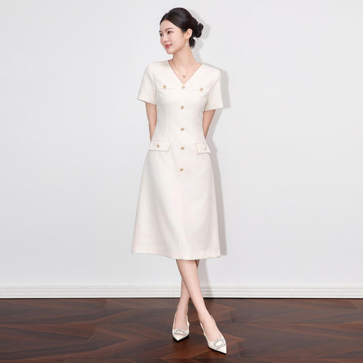 「高货wl」全新升级【铂金会员358/天猫479/差价121】(04559)洛诗琳精致小香风连衣裙2025夏季气质修身V领短袖裙子女 商品图2