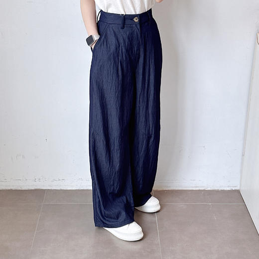 新款百搭休闲透气亚麻长裤阔腿裤肌理感自然褶皱休闲裤 商品图3