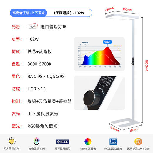 【全光谱落地灯】护眼灯防蓝光卧室儿童书桌台灯 学生阅读学习大路灯  商品图6
