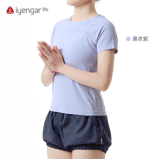 C1205艾扬格 life 简约习练瑜伽短袖T恤  简约大方弹力舒适精致编织提花 商品图2