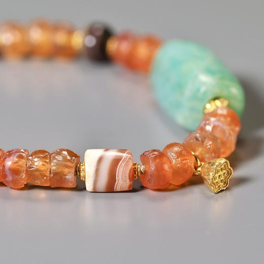 西亚高古天河石+红玛瑙金莲多宝手串 商品图7