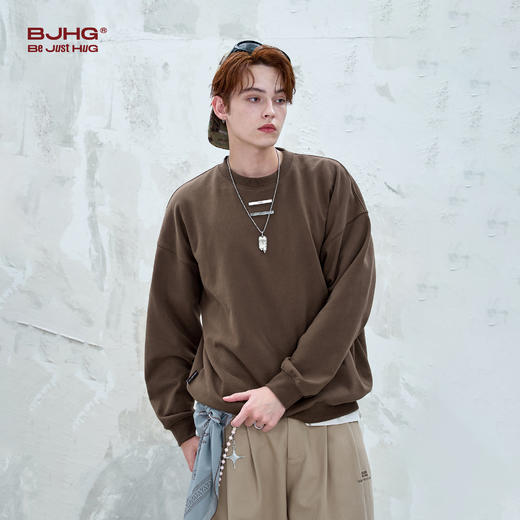 BJHG不计后果美式休闲圆领卫衣男生春秋2025新款恒温暖皮简约卫衣 商品图1