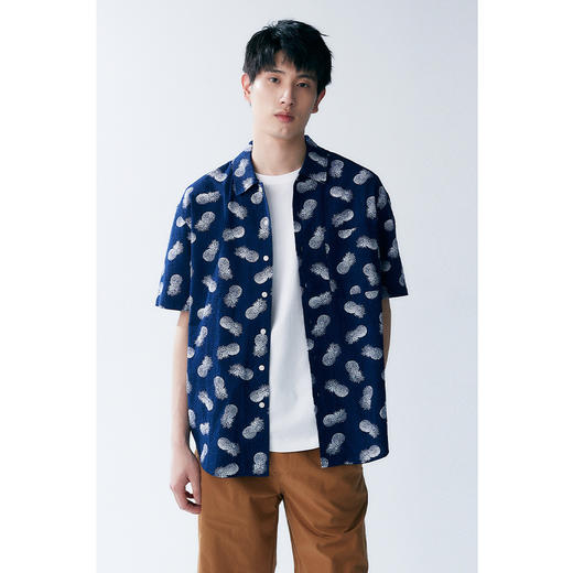 棉仓343804010-微落肩全棉泡泡纱印花短袖衬衫 商品图4