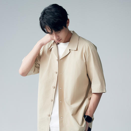 棉仓353804007-宽松落肩全棉盐缩古巴领短袖衬衫 商品图1