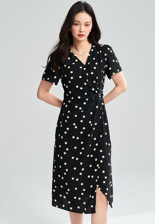 优雅经典波点收腰V领显瘦雪纺连衣裙 商品图2