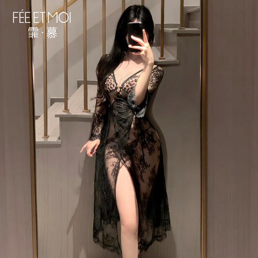 霏慕法式浪漫蕾丝透视诱惑连衣裙 商品图3